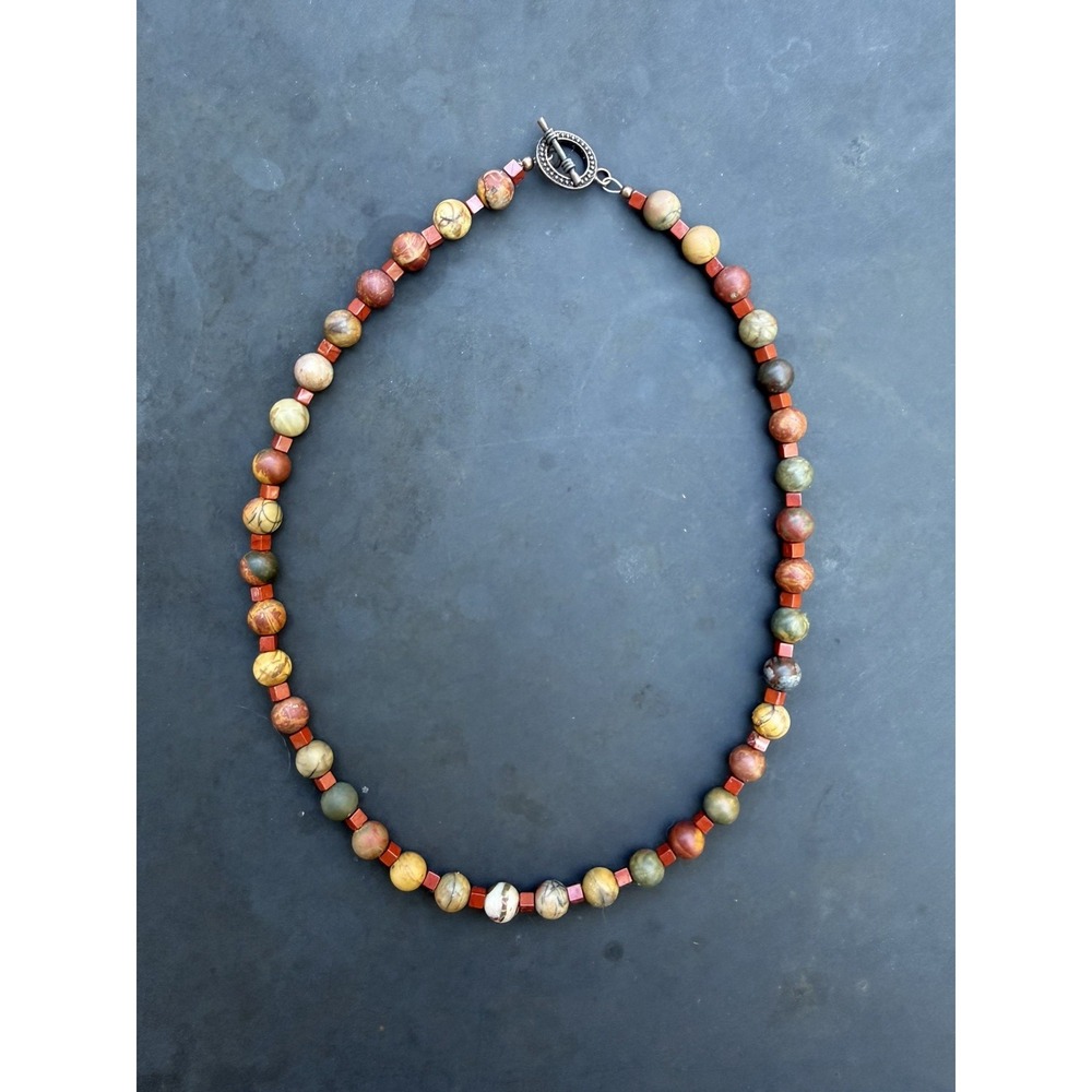Handmade‎ Beaded Gemstone Necklace Toggle Clasp 19" Earthy Unique Fairy Grunge